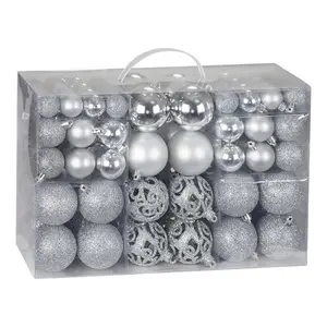 100 Piece Shatterproof Christmas Bauble Set Silver