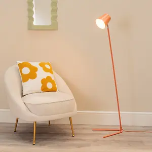 ValueLights Lark Coral Peach Metal Task Slimline Floor Lamp and LED Bulb