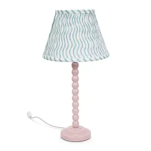 ValueLights Bobbles Rose Pink Bobbin Table Lamp with Green Arrow Pleated Shade - LED Bulb Included