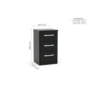 Marquitta 3 Drawer Bedside Table Black