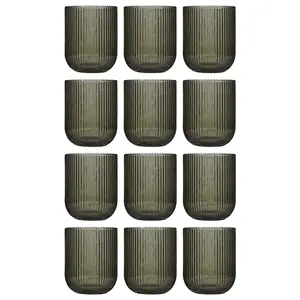 Set of 12 Vintage Luxury Grey Ribbed Short Drinking Glass Whisky Glass Tumbers 270ml