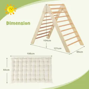 Costway 2-in-1 Triangle Climbing Set Kids Wooden Climbing Play Tent with 7cm Thick Pad