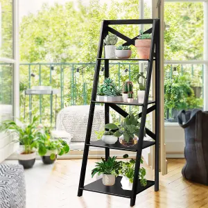 Costway 4 Tier Ladder Shelf Storage Shelving Unit Wooden Bookcase Shelves Space Saving Storage Rack