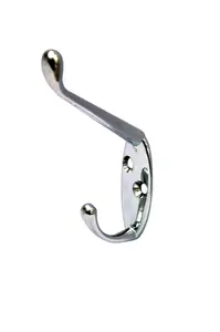 Chrome effect Zinc alloy Double Hook (H)16mm (W)55mm, Pack of 2