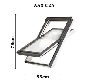 YARDLITE Roof Window Grey / White Wood Centre Pivot Loft Skylight + Flashing - C2A - 55cm (W) x 78cm (H), LSX Slate Flashing