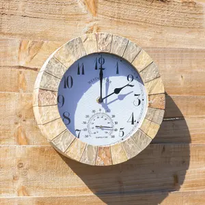 Stonegate Garden Wall Clock & Thermometer Resin Indoor Outdoor Home Decor