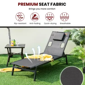 Costway Patio Tanning Lounge Chair Outdoor 5-Position Reclining Chair w/ Face Hole