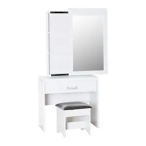 Charles 1 Drawer Dressing Table White Finish and Black Faux Leather