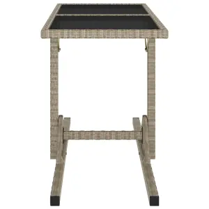 Berkfield Garden Table Beige 110x53x72 cm Glass and Poly Rattan