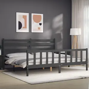 Berkfield Bed Frame with Headboard Grey 200x200 cm Solid Wood