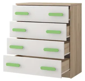 Vibrant Oak Sonoma and White Chest H930mm W800mm D400mm - Lime Handles for Energetic Spaces