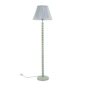 ValueLights Bobbles Sage Green Bobbin Floor Lamp with Blue Pleated Shade