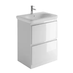 Marvel 600mm Floor Standing Bathroom Vanity Unit in Gloss White with Round Resin Basin