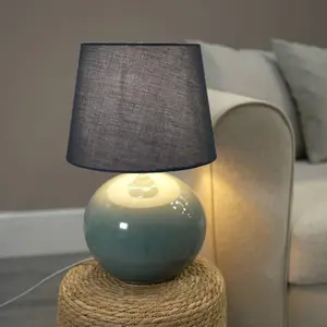 ValueLights Bosco Eucalyptus Ceramic Table Lamp with Black Tapered Shade - LED Bulb Included