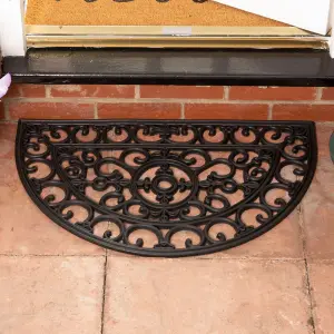 Wentworth Black Half Moon Outdoor Rubber Doormat 75 x 45cm