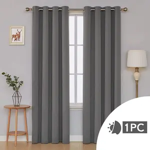 Polyester Blackout Grommet / Eyelet Door Curtain Panel Light Grey / 132 W x 160 D cm