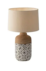 Luminosa Vietri Ceramic Table Lamp With Fabric Shade, Brown, Ivory, Beige, E27