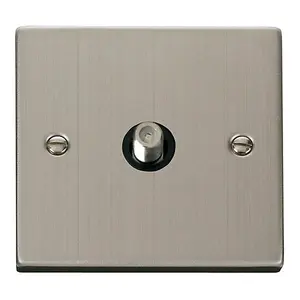 Stainless Steel Satellite Socket 1 Gang - Black Trim - SE Home