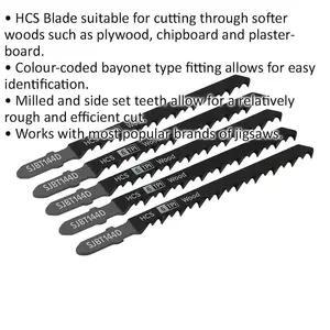 5 Pack of 100mm High Carbon Wood Jigsaw Blades with 6 TPI Precision Cut