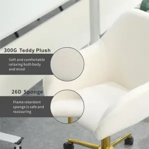 New Teddy Fabric Material Adjustable Height Swivel Home Office Chair For Indoor Office With Gold Legs,White