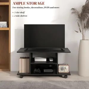 HOMCOM Modern TV Cabinet Stand Storage Shelves Table Mobile Black