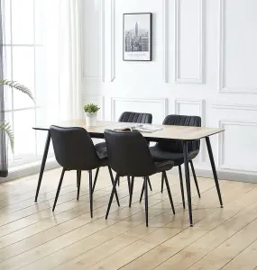 Hallowood Furniture Cullompton Large Extending Dining Table with 4 Black Bonded Leather Chairs