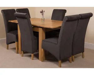 Richmond 90cm - 150cm Square Oak Extending Dining Table and 6 Chairs Dining Set with Montana Black Fabric Chairs