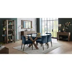 Caserta Upholstered Dining Chair (Set of 2) Dark Blue / Dark Oak