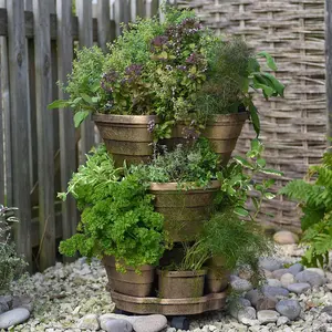 Outdoor Planter 3 Tiered Plant Pot Self Watering with Wheels Bronze Effect