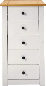 Panama 5 Drawer Narrow Chest in White and Natural Wax Finish