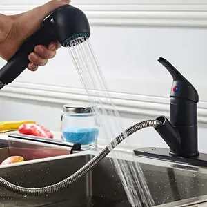 Nes Home Single Lever Kitchen Sink Pull-out Mixer Tap Matte Black Swivel Spout Belingdon