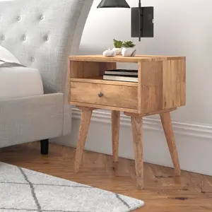 Emme 1 Drawer Solid Wood Bedside Table