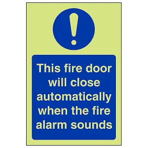 Door Close When Alarm Sounds Fire Sign - Glow in Dark - 150x200mm (x3)