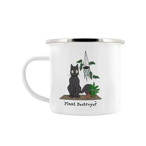 Spooky Cat Plant Destroyer Enamel Mug White (One Size)