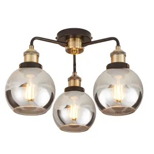 GoodHome Mebel Matt Glass & metal Antique brass effect 3 Lamp LED Ceiling light