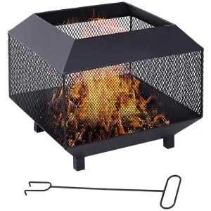 Outsunny Metal Firepit Patio Brazier Garden Square Stove Log Wood Burner