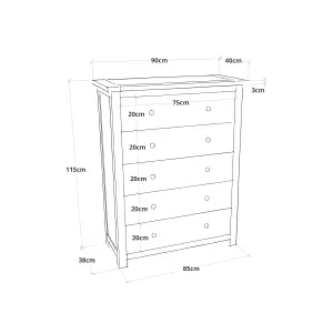 Mirano 5 Drawer Chest of Drawers Brass Knob