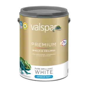 Valspar Premium Walls & Ceilings Pure Brilliant White Matt Emulsion paint, 5L