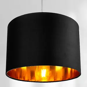 Contemporary Black Cotton 12 Table/Pendant Lamp Shade with Shiny Golden Inner