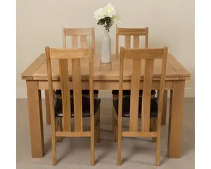 Richmond 140cm - 220cm Oak Extending Dining Table and 4 Chairs Dining Set with Princeton Chairs