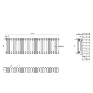 Braxton White Quadruple Horizontal Column Radiator - 400x1370mm