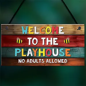 Red Ocean Welcome To The Playhouse Sign Hanging Garden Shed Summerhouse Sign Daughter Son Gifts