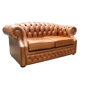 Chesterfield 2 Seater Sofa Old English Bruciato Leather In Buckingham Style