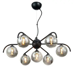 Luminosa Contemporary Multi Arm Pendant Ceiling 7 Light Black, Glass