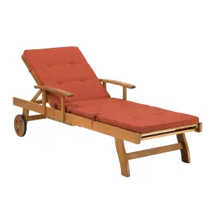 Sun Lounger with Cushion Wood Red JAVA