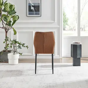 Furniturebox UK Dining Chair - 2x Riya Burnt Orange Fabric Upholstered Dining Chair Black Legs - Minimalist Kitchen Furniture