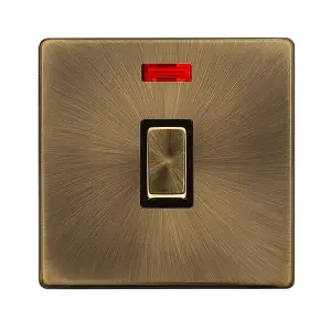 Antique Brass Screwless Plate 1 Gang 20A Ingot DP Switch With Neon - Black Trim - SE Home