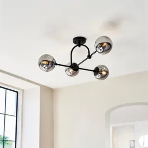 Luminosa Trieste Globe Ceiling Light Matt Black, Smoked Mirror Glass