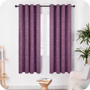 Deconovo Foil Printed Thermal Curtains Super Soft Ring Top Blackout Curtains for Bedroom 46 x 90 Inch Purple 2 Panels