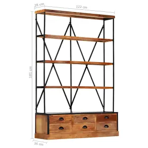 Berkfield 4-Tier Bookcase with 6 Drawers 122x36x181 cm Solid Mango Wood